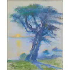 "Sunset, Monterey, Cypress," by Anna Elizabeth Klumpke, 1939, pastel on paper, [approximate dimensions -, offered Aug 2025