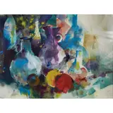 Jack Laycox, Still Life (Bottles and Fruits), watercolor on paper, [approximate dimensions -