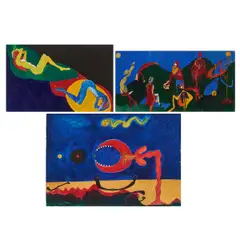 Norman Stiegelmeyer, three works, including (i) "The Iron Tree Searches About,", 1964, watercolor on paper, [sight: 13 H x 19 W inches]