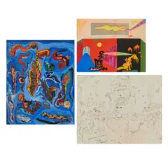 Norman Stiegelmeyer, three works, including (i) "The Spirit Windows Are Opening,", 1977, ink on paper, [sight: 13 1/2 H x 16 5/8 W inches]