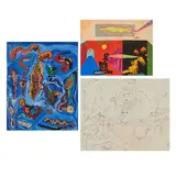 three works, including (i) "The Spirit Windows Are Opening," by Norman Stiegelmeyer, 1977, ink on paper, [sight: 13 1/2 H x 16 5/8 W inches], offered Aug 2025