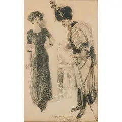 Woman and Guard by Howard Chandler Christy, 1909, charcoal on paper, [approximate dimensions -, offered Jul 2025