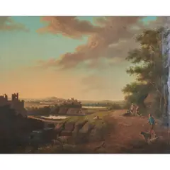 Wooded Landscape with River and Figures by George Barret, Jr., oil on canvas, lined, (approximate dimensions - canvas:, offered May 2025