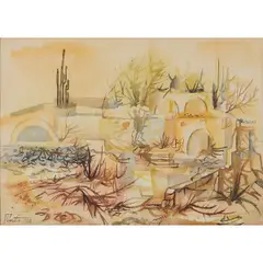 Desert Landscape by Biagio Pinto, 1952, watercolor on paper, [approximate dimensions -, offered Jul 2025