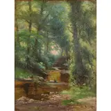 William Keith, Landscape with Stream and Ducks, oil on canvas, [approximate dimensions -