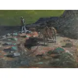 Frank Tenney Johnson, Cowboy Under the Stars, oil on panel, [approximate dimensions -