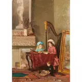 William Franklin Jackson, Room Interior Scene: Three Children with Art Materials and Harp, 1883, oil on board, (approximate dimensions - size: 17-¼ x 12-½ inches)