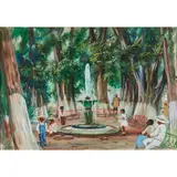 "Zocalo del Puebeito," by Lloyd Lozes Goff, watercolor and gouache on board, [approximate dimensions -, offered Jul 2025