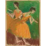 Moses Soyer, Two Ballerinas at the Barre, pastel on paper, [approximate dimensions -