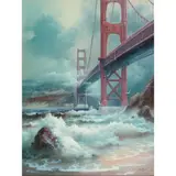 Eugene Garin, Waves Crashing on the Shore by Golden Gate Bridge, oil on canvas, [approximate dimensions - canvas: 40 h x 30 1/4 w inches]