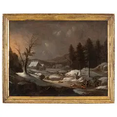 Peter von Bemmel, Paesaggio innevato con scena di caccia, oil on canvas