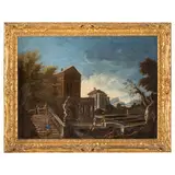 Vincenzo Re, Paesaggio con architetture e figure, oil on canvas