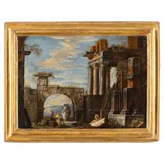 Veduta delle rovine del tempio di Antonino e Faustina a Roma by Giovanni Ghisolfi, oil on canvas, offered Jul 2025