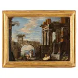 Giovanni Ghisolfi, Veduta delle rovine del tempio di Antonino e Faustina a Roma, oil on canvas
