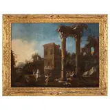 Vincenzo Re, Paesaggio con architetture e figure, oil on canvas