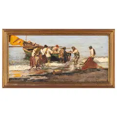Vincenzo Loria, Salerno, 1849 - La Spezia, 1939 / Sulla spiaggia di Torre del Greco / Firmato V Loria in basso a destra, oil on tavoletta