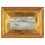 Giuseppe Casciaro, Ortelle, 1863 - Napoli, 1945 / Marina con barche di pescatori / Firmato G Casciaro in basso a sinistra, mixed media on cardboard