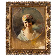 Milano 1881 - 1946 / Ritratto di ragazza che sorride / Firmato G Palanti in basso a destra by Giuseppe Palanti, oil on canvas, offered Jul 2025