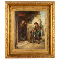 Gran Bretagna, 1848 - 1924 / Davanti all'ingresso della scuola / Firmato M W Langlois in basso a destra by Mark William Langlois, oil on canvas, offered Jul 2025