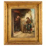 Mark William Langlois, Gran Bretagna, 1848 - 1924 / Davanti all'ingresso della scuola / Firmato M W Langlois in basso a destra, oil on canvas