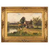 Ernest Walbourn, Dalston, 1872 - 1927 / Paesaggio della campagna inglese con figure / Firmato Ernst Walbourn e datato 99 in basso a destra, oil on canvas