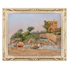 Vincenzo Loria, Salerno, 1849 - La Spezia, 1939 / La spiaggia a Fezzano / Firmato V Loria in basso a sinistra, oil on compensato cm 36X46