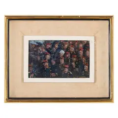 Ortona, 1890 - Pescara, 1968 / Marcia di soldati / Firmato T Cascella e datato 1915 in basso a destra by Tommaso Cascella, oil on cardboard telato, offered Jul 2025