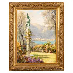 Arturo Bianchi, Fusine, 1856 - Andro, 1939 / Veduta del Lago di Garda da Villa Fenaroli / Firmato A Bianchi in basso a destra, oil on canvas