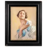 Giovanni Zangrando, Trieste, 1867 - 1941 / Ragazza con sciarpa azzurra / Firmato G Zangrando in basso a destra