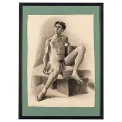 Vincenzo Loria, Salerno, 1849 - La Spezia, 1939 / Nudo maschile in posa / Firmato V Loria in basso destra, charcoal on paper