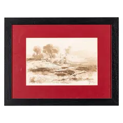 Enrico Gamba, Torino, 1831 - 1883 / Paesaggio con ruderi / Firmato E Gamba in basso a destra, Acquarello su carta