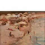Arturo De Luca, Sorrento, 1885 - Genova, 1971 / Spiaggia, oil on canvas cartonata