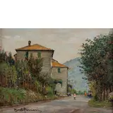 Berto Ferrari, Bogliasco, 1887 - Genova, 1965 / Case a stella San Martino, 1955, mixed media on panel