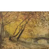 Michele Cascella, Ortona 1892 - Milano 1989 / Autunno a Parigi, Stampa rilievografica su carta applicata su tela