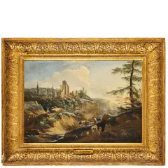 Paesaggio con pastori tra ruderi classici by Philips Augustyn Immenraet, oil on canvas, offered Nov 2025