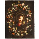 Giambettino Cignaroli, E PITTORE DI NATURE MORTE DEL XVIII SECOLO / Ghirlanda fiorita con Maria orante, oil on canvas