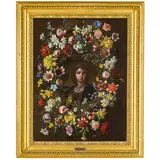 Ghirlanda di fiori con ritratto di giovane donna by Giovanni Stanchi Dei Fiori, oil on canvas, offered Nov 2025