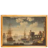 Alessandro Grevenbroeck, Paesaggio costiero mediterraneo con vascelli alla fonda, oil on canvas