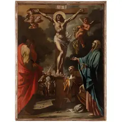 Gaspare Traversi, Crocifissione con la Vergine Maria, Maria Maddalena e San Giovanni / Firmato e datato in basso a sinistra: Gaspar Traversi P. 1748, oil on canvas