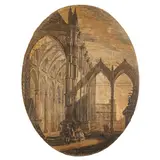 Vittorio Bigari, Capriccio architettonico con figure, oil on canvas ovale