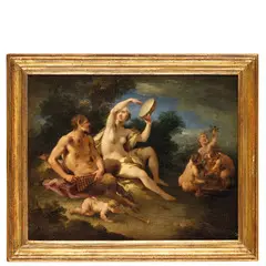 Baccanale con ninfa, satiro e amorini by Michele Rocca, oil on canvas, offered Nov 2025