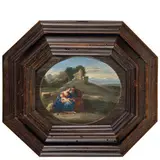 Cornelis van Poelenburch, Riposo nella fuga in Egitto con rovine, oil on panel
