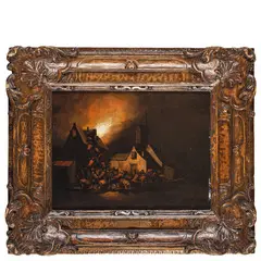 Egbert van der Poel, Villaggio con casa in fiamme, oil on panel