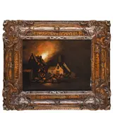 Egbert van der Poel, Villaggio con casa in fiamme, oil on panel