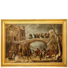Cornelis de Wael, Veduta invernale con soldati, cavalieri e pastori, oil on canvas