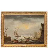 Joseph Vernet, Veduta portuale mediterranea / Firmato Joseph Vernet S e datato Roma 1747 in basso a sinistra, oil on canvas