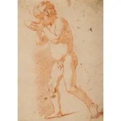Simone Cantarini, Fanciullo che beve, red chalk on paper