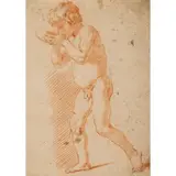 Simone Cantarini, Fanciullo che beve, red chalk on paper
