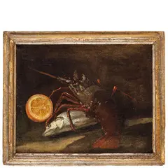 Giuseppe Recco, Pesci e crostacei, oil on paper applicata on canvas