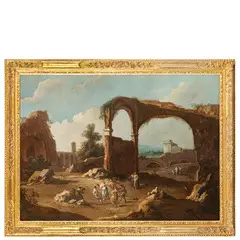 Giuseppe Zais, Paesaggio con figure e rovine, oil on canvas